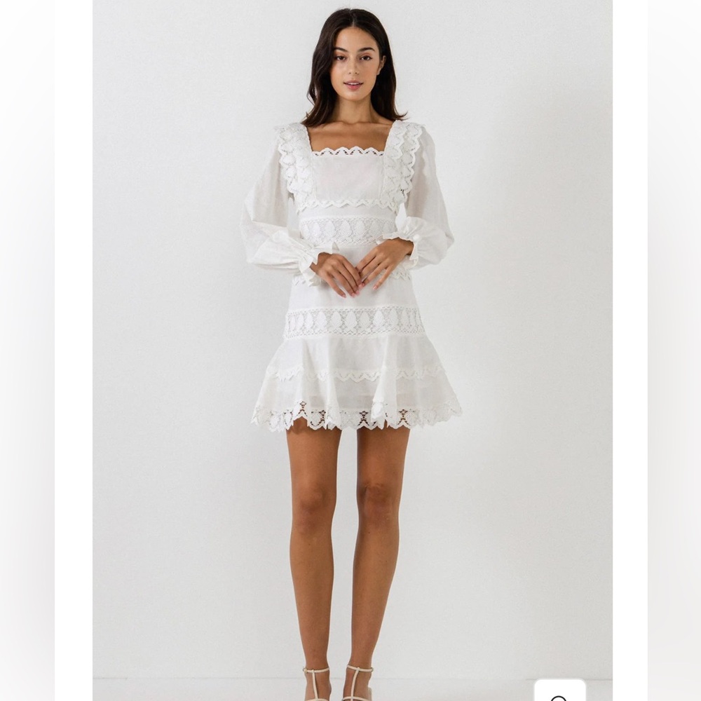NWT Endless Rose Lace Trim Long Sleeve Cotton & Linen Dress